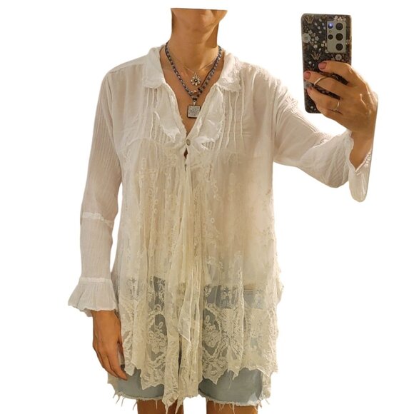 Free People x Tricia Fix Blouse Women S Boho Chic Whimsical Renaissance Medieval - Picture 1 of 8